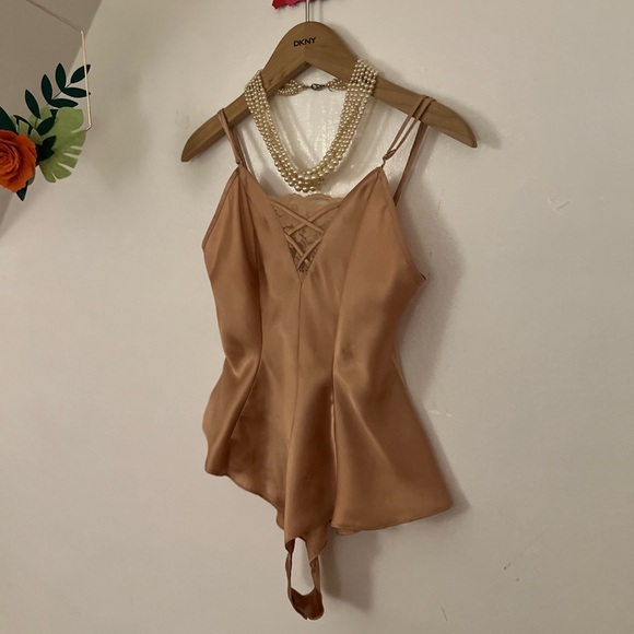 VTG 90s La Senza champagne lingerie Small shortie onesie satin 100% polyester - Picture 4 of 16